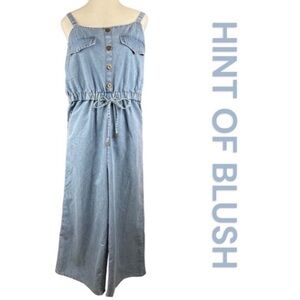 HINT OF BLUSH Chambray Jumpsuit, Elastic at Back/Waist, Size XL.